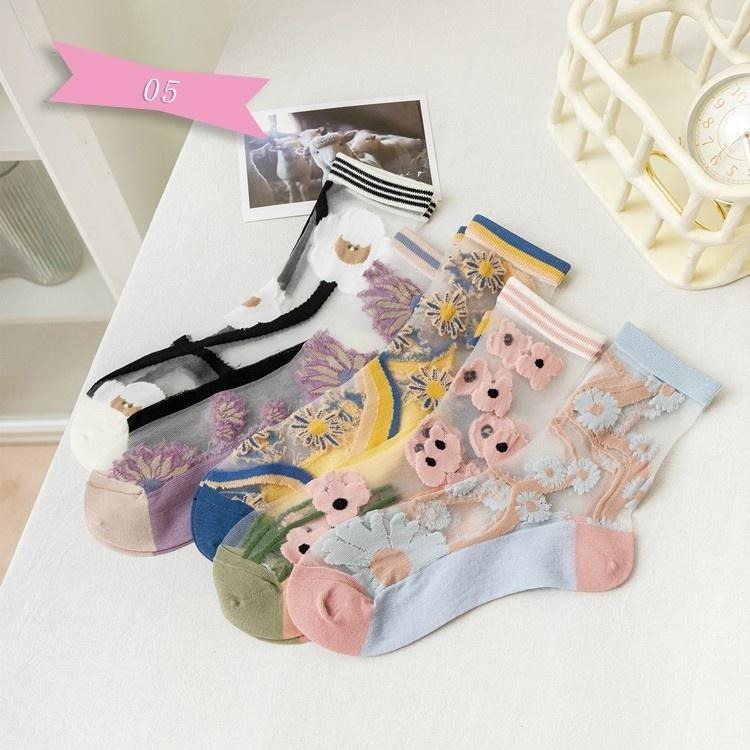 【現貨】女生襪子 短絲襪 水晶襪 可愛襪子 中筒襪女 透膚襪  玻璃襪 透明襪 透視襪 中筒襪 少女襪 短襪女 中統襪-細節圖5