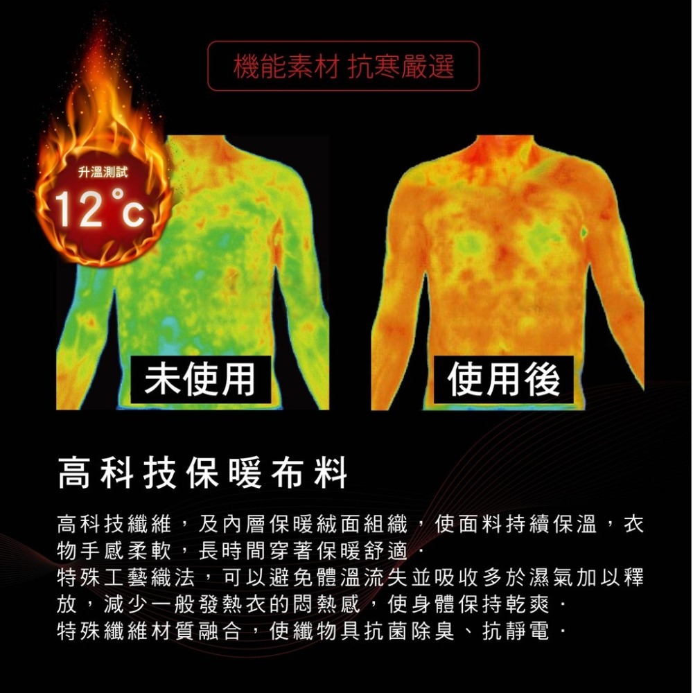 【台灣製】 發熱衣 男款圓領 升溫12度 激暖 保暖衣 內搭 快速升溫 檢測好安心-細節圖2