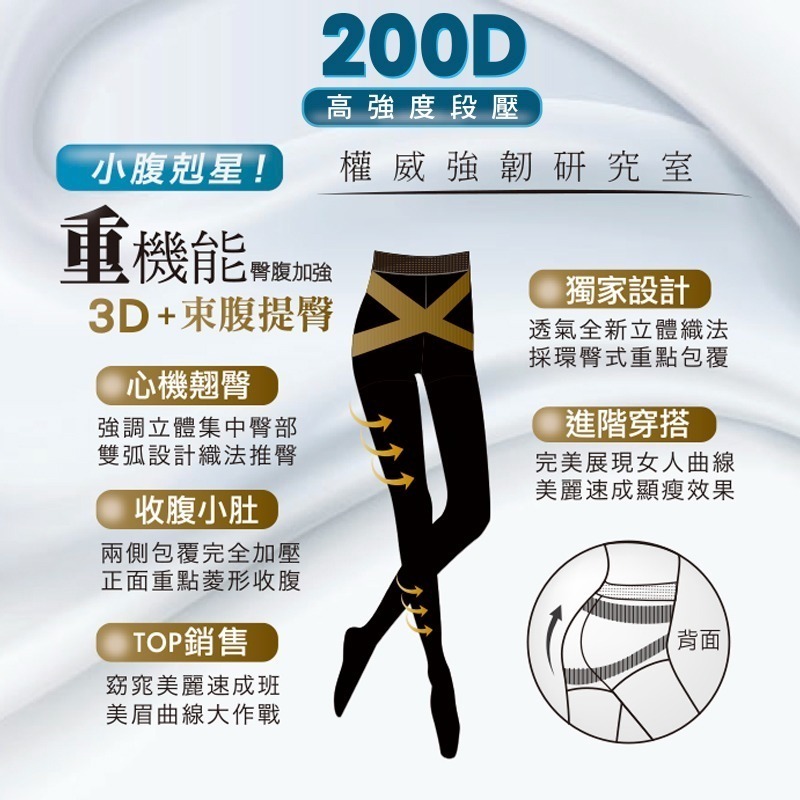 【台灣製】提臀褲襪 機能褲襪 褲襪 黑褲襪 加壓褲襪 小腹剋星 立體織法 360度包覆 XU501-4-細節圖3