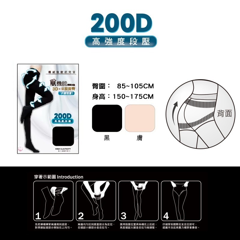 【台灣製】提臀褲襪 機能褲襪 褲襪 黑褲襪 加壓褲襪 小腹剋星 立體織法 360度包覆 XU501-4-細節圖5