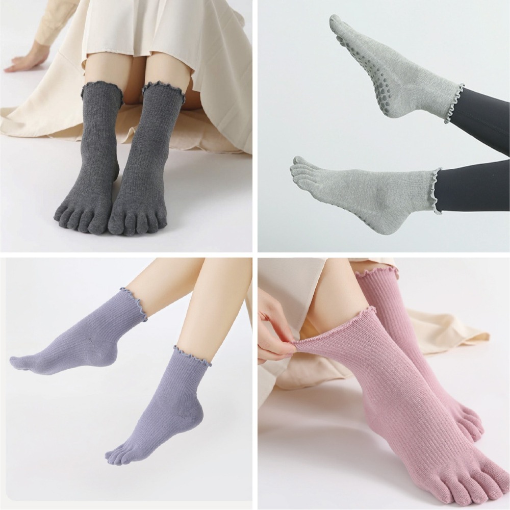 【現貨】防滑襪 瑜珈襪 yoga 分趾襪 五指襪 中筒襪 木耳邊襪子 素色襪子 日系襪子 女生襪子 地板襪 止滑襪 襪子-細節圖6