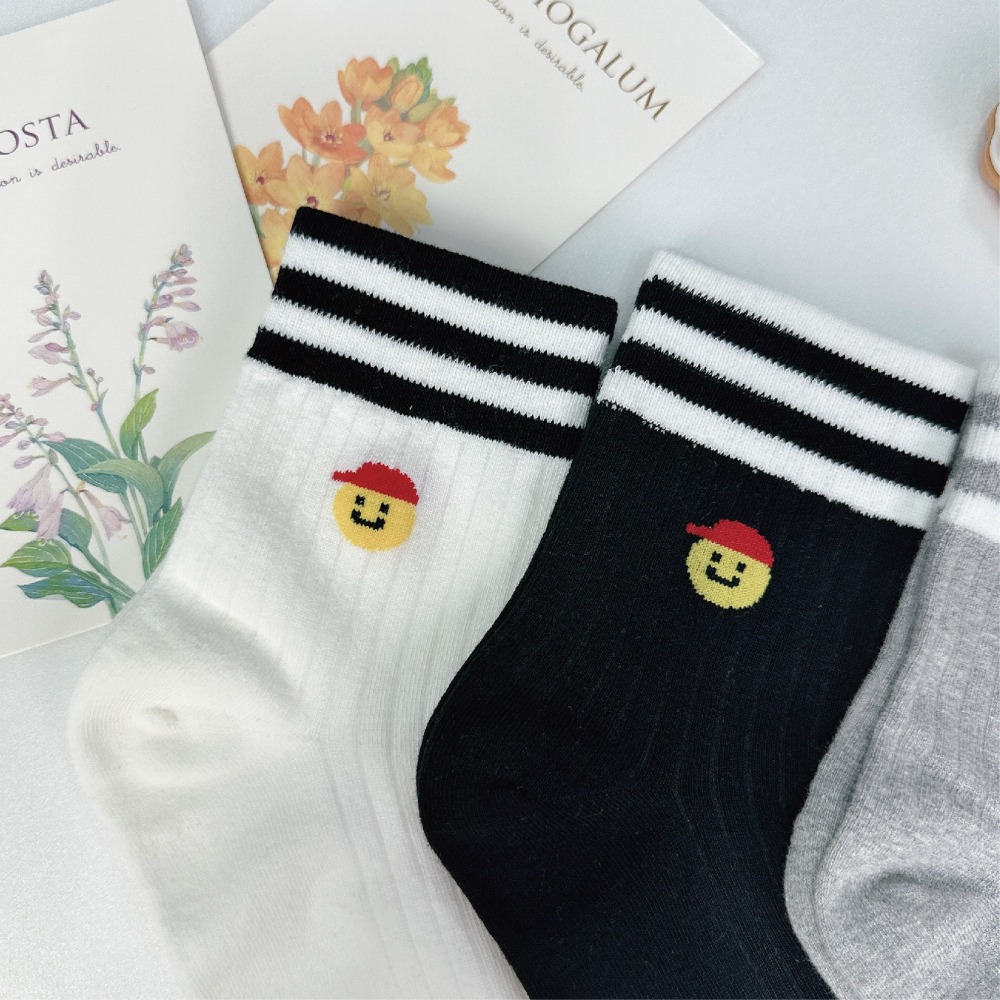 【現貨】女生襪子 條紋襪 中筒襪 韓國襪 笑臉襪 韓系襪子 SOCKS 可愛襪子 襪子中筒襪 薄襪 棉襪 韓系襪子-細節圖3