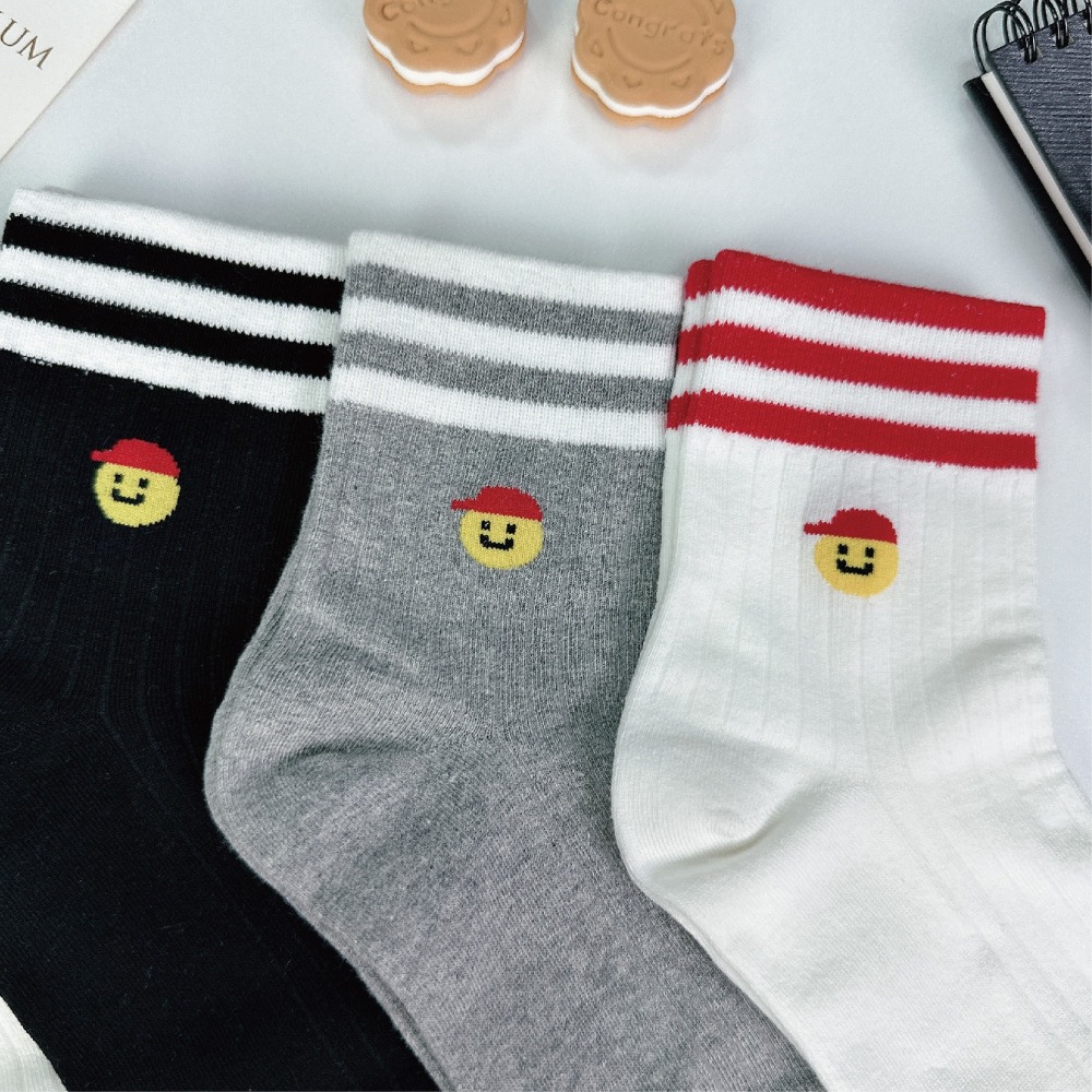 【現貨】女生襪子 條紋襪 中筒襪 韓國襪 笑臉襪 韓系襪子 SOCKS 可愛襪子 襪子中筒襪 薄襪 棉襪 韓系襪子-細節圖4