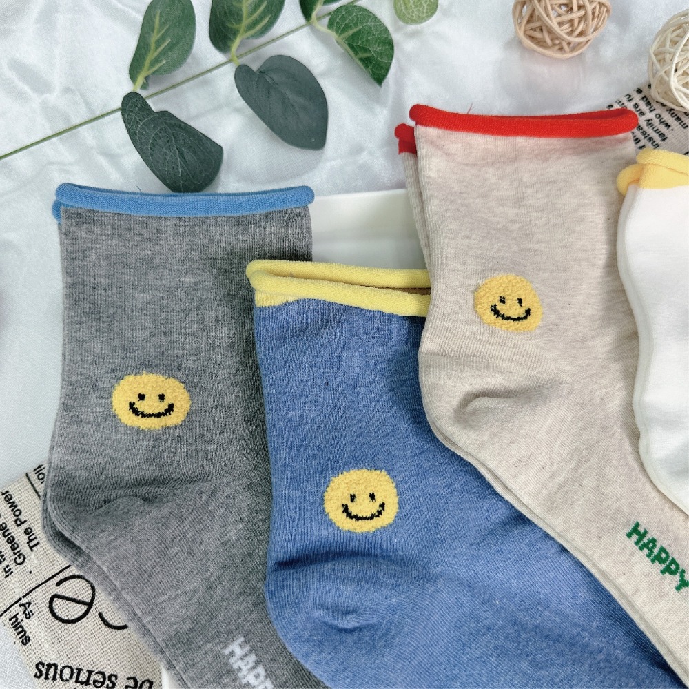 【現貨】女生襪子 條紋襪 中筒襪 韓國襪 笑臉襪 韓系襪子 SOCKS 可愛襪子 襪子中筒襪 薄襪 棉襪 韓系襪子-細節圖5