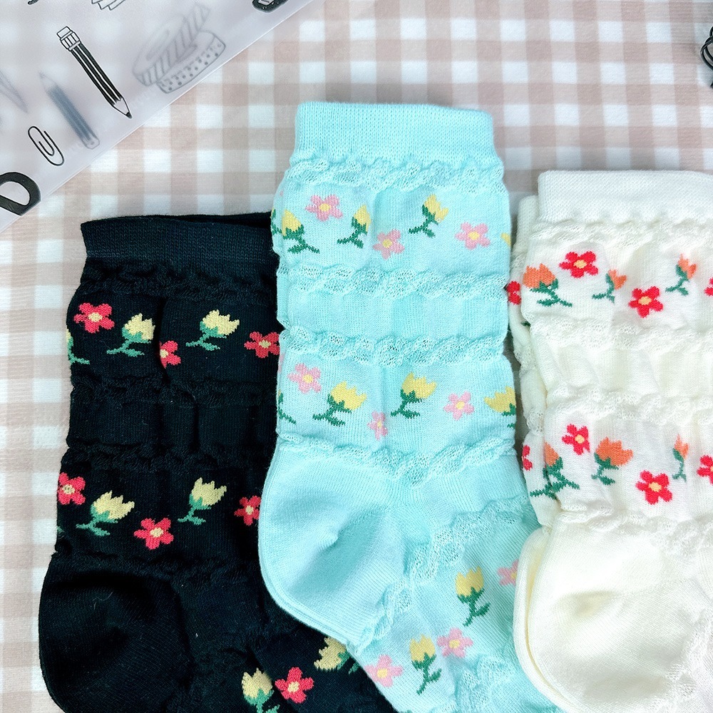 【現貨】花朵襪子  SOCKS 襪子女中筒 中筒襪 韓國襪 女生襪子 襪子韓國  襪子 韓國長襪 可愛襪子-細節圖3
