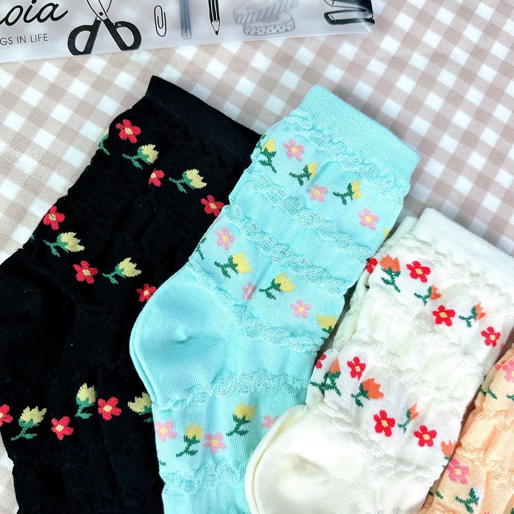 【現貨】花朵襪子  SOCKS 襪子女中筒 中筒襪 韓國襪 女生襪子 襪子韓國  襪子 韓國長襪 可愛襪子-細節圖4