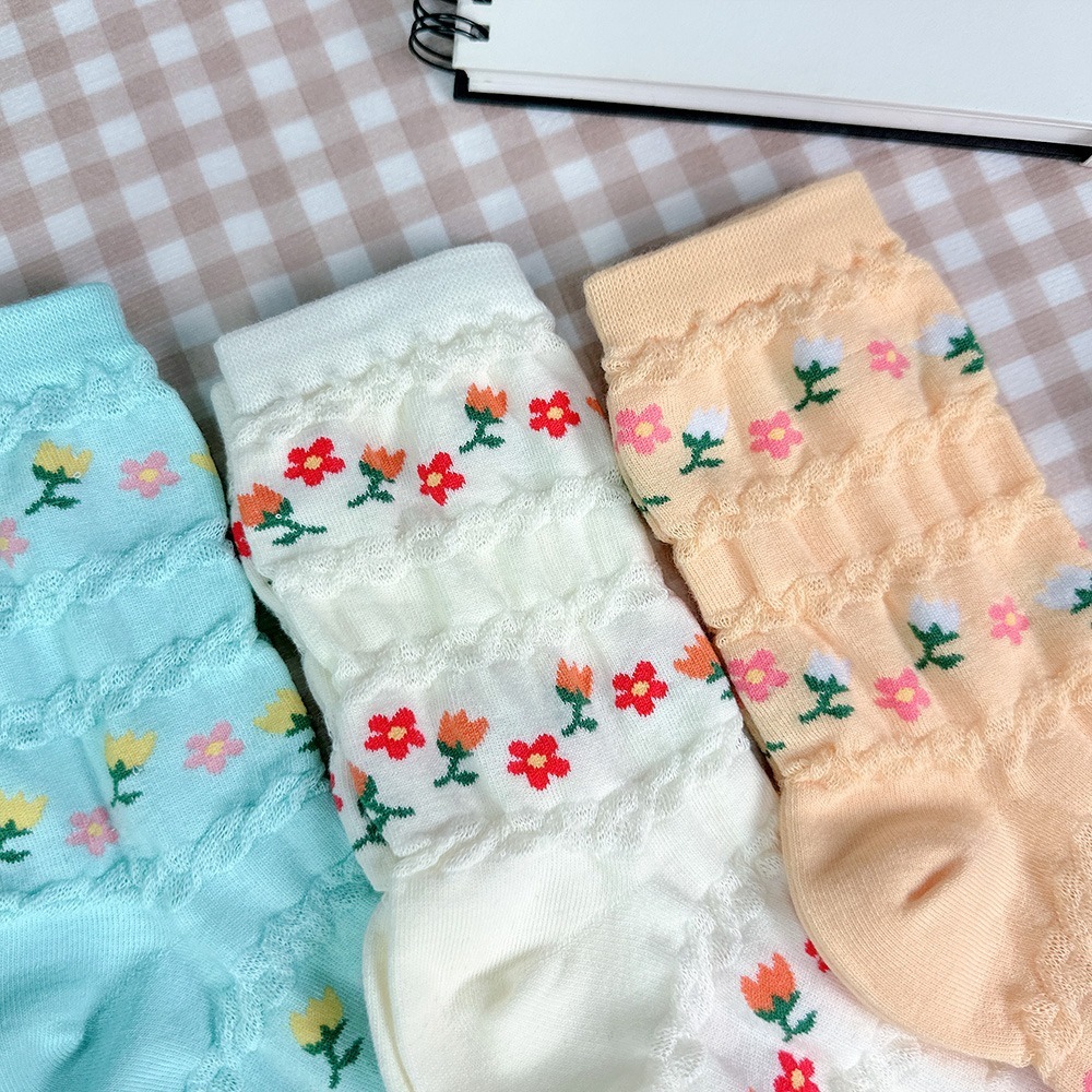 【現貨】花朵襪子  SOCKS 襪子女中筒 中筒襪 韓國襪 女生襪子 襪子韓國  襪子 韓國長襪 可愛襪子-細節圖5