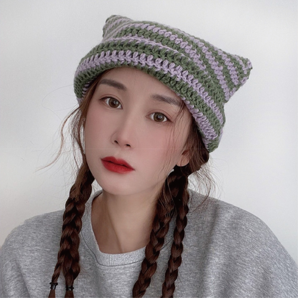 【現貨】貓耳帽 毛帽 冬季毛帽 造型毛帽 針織帽 保暖帽 帽子 帽子女 貓耳毛帽 冬季帽子 毛毛帽子 保暖 日系帽子-細節圖4