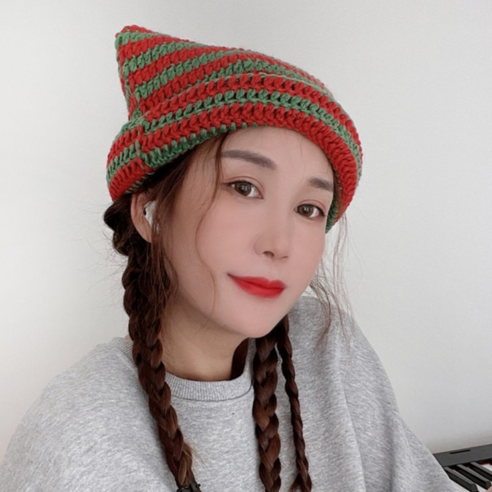 【現貨】貓耳帽 毛帽 冬季毛帽 造型毛帽 針織帽 保暖帽 帽子 帽子女 貓耳毛帽 冬季帽子 毛毛帽子 保暖 日系帽子-細節圖5