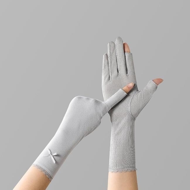 【OTOBAI】 機車手套 防曬手套 蕾絲露指加長手套 露指手套 棉質 抗UV 防紫外線 防滑  lace glove-細節圖6