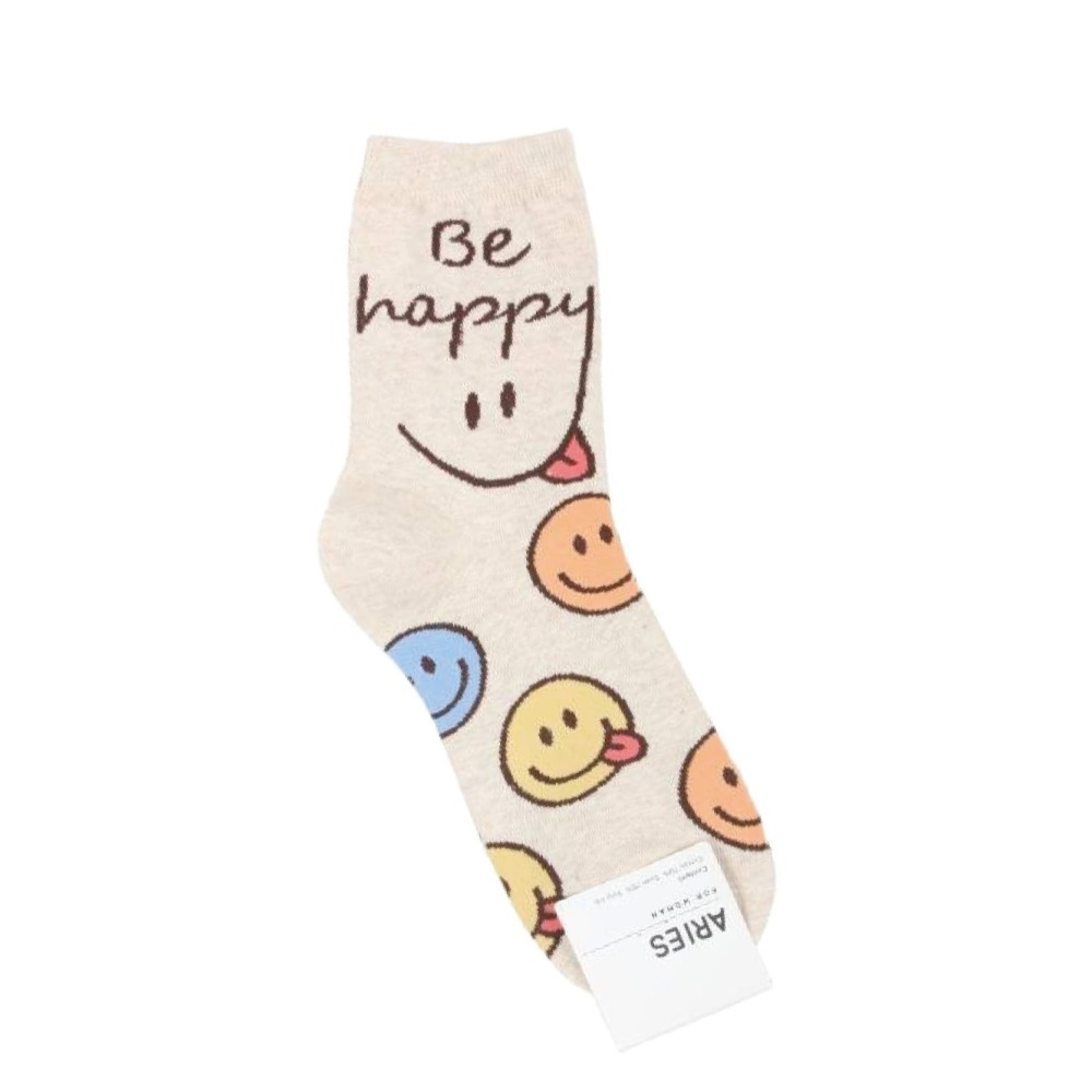 【OTOBAI】微笑襪子 韓國襪 中筒襪 可愛襪子 韓國襪子 女襪 韓國長襪 SOCKS 棉襪 微笑襪 襪子 笑臉襪-細節圖2
