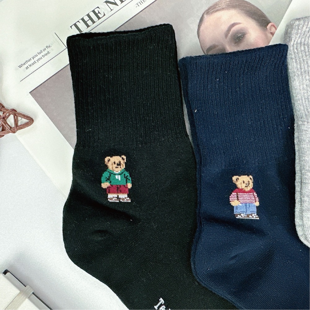 【OTOBAI】棉襪 正韓襪 小熊襪子 可愛襪子 薄襪子 襪子韓國 襪子 中筒襪 卡通襪 SOCKS 韓系襪子 休閒襪-細節圖8