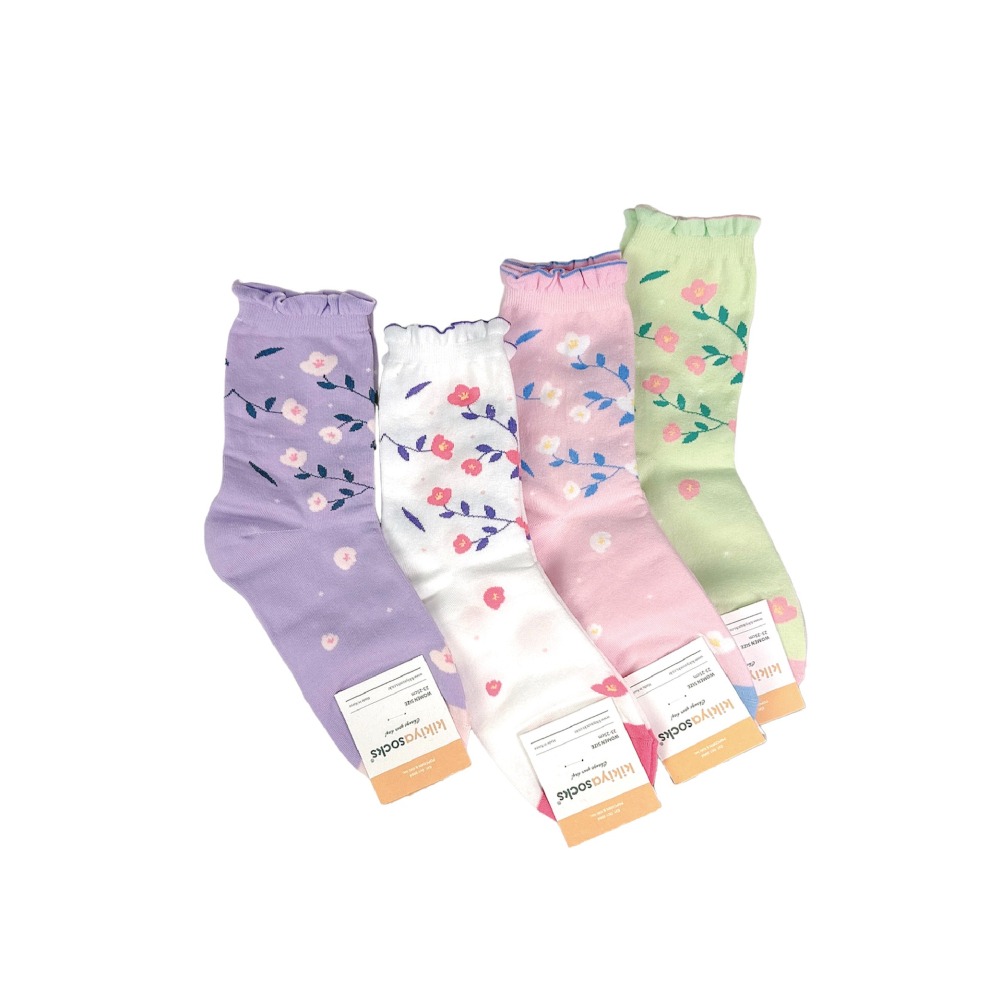 【OTOBAI】女生襪子 花朵襪子 中筒襪 韓國長襪 可愛襪子 韓國襪子 SOCKS 中統襪 棉襪 襪子 薄襪 韓國襪-細節圖2