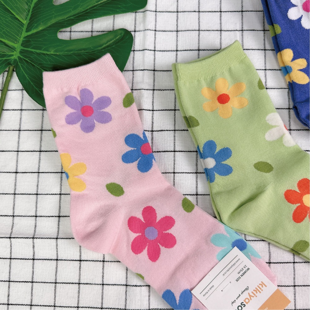 【OTOBAI】女生襪子 花朵襪子 中筒襪 韓國長襪 可愛襪子 韓國襪子 SOCKS 中統襪 棉襪 襪子 薄襪 韓國襪-細節圖6