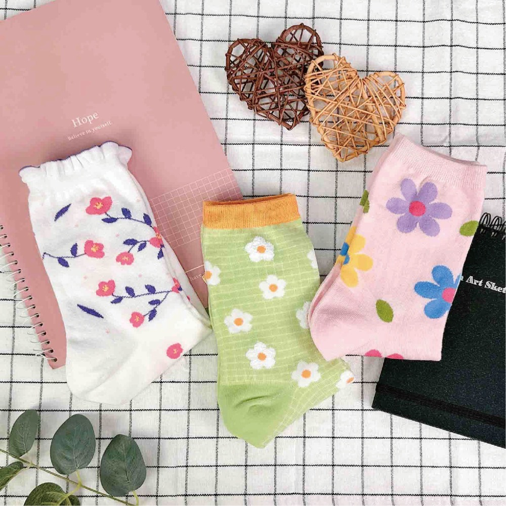 【OTOBAI】女生襪子 花朵襪子 中筒襪 韓國長襪 可愛襪子 韓國襪子 SOCKS 中統襪 棉襪 襪子 薄襪 韓國襪-細節圖10