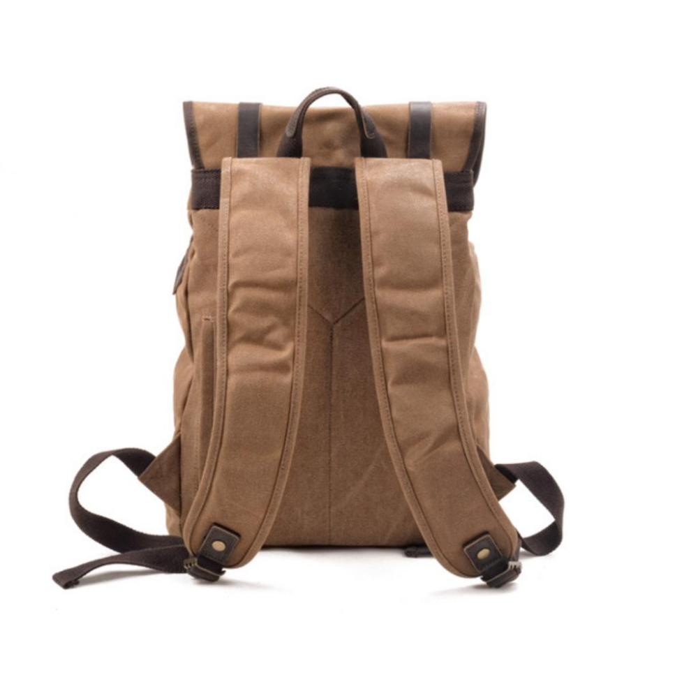 經典原創大容量旅行背包 帆布拼接 牛皮 登山包 露營 戶外雙肩包-細節圖3