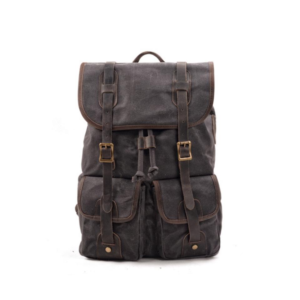 經典原創大容量旅行背包 帆布拼接 牛皮 登山包 露營 戶外雙肩包-細節圖4