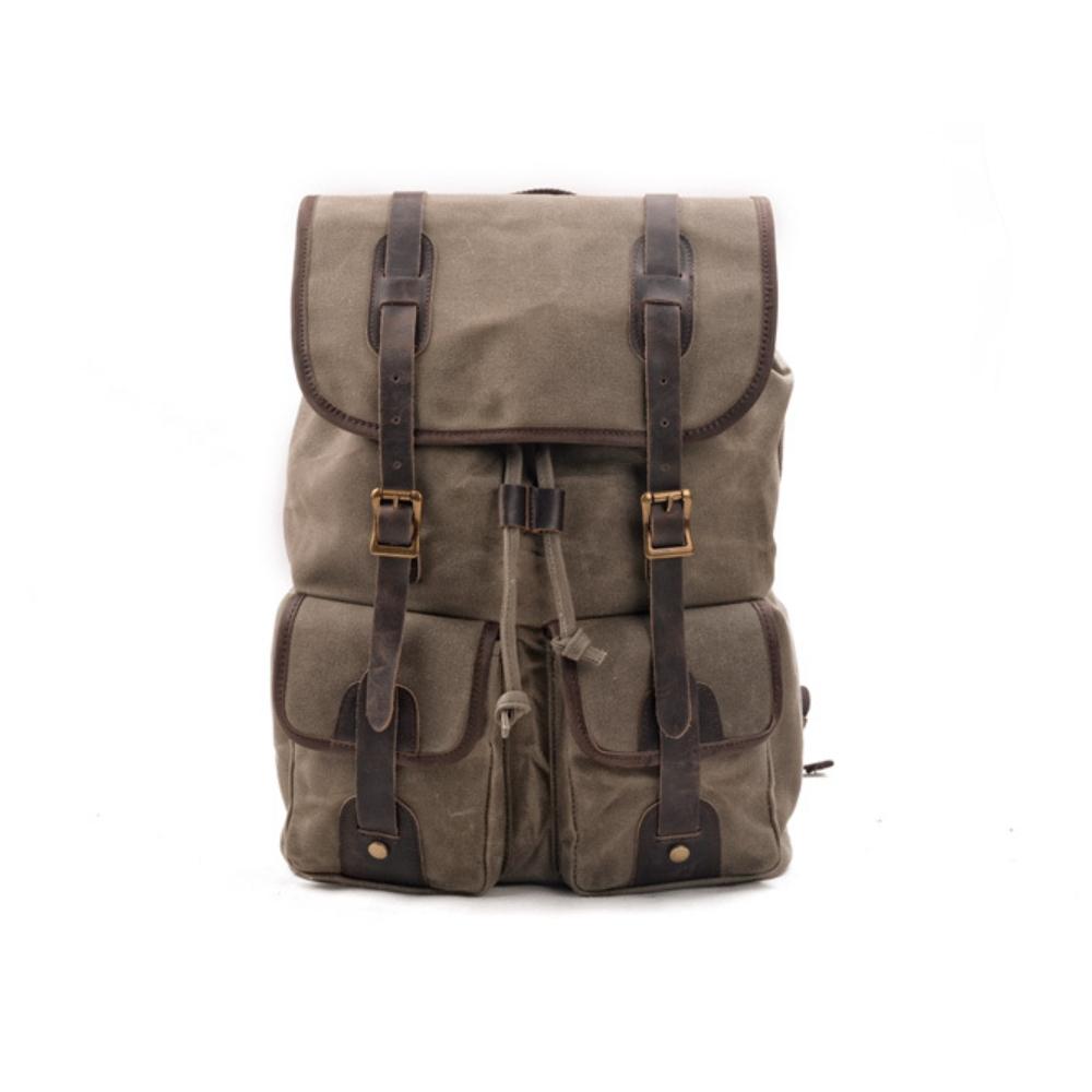 經典原創大容量旅行背包 帆布拼接 牛皮 登山包 露營 戶外雙肩包-細節圖5
