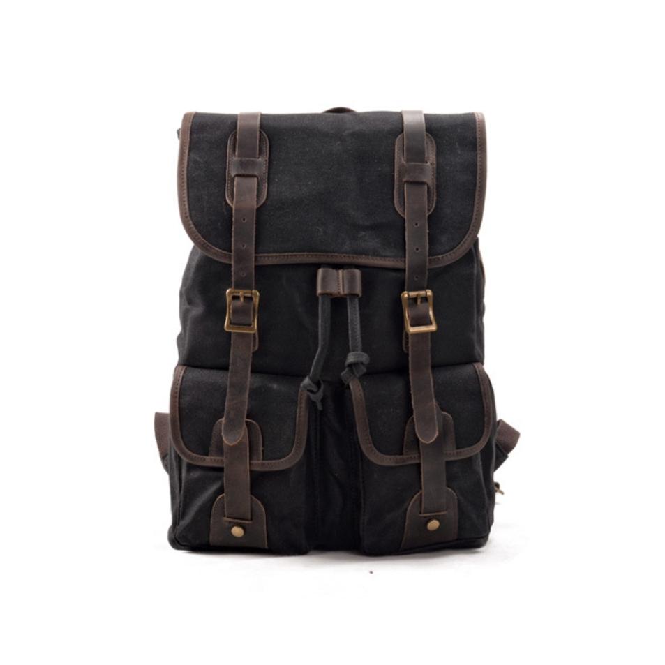 經典原創大容量旅行背包 帆布拼接 牛皮 登山包 露營 戶外雙肩包-細節圖6