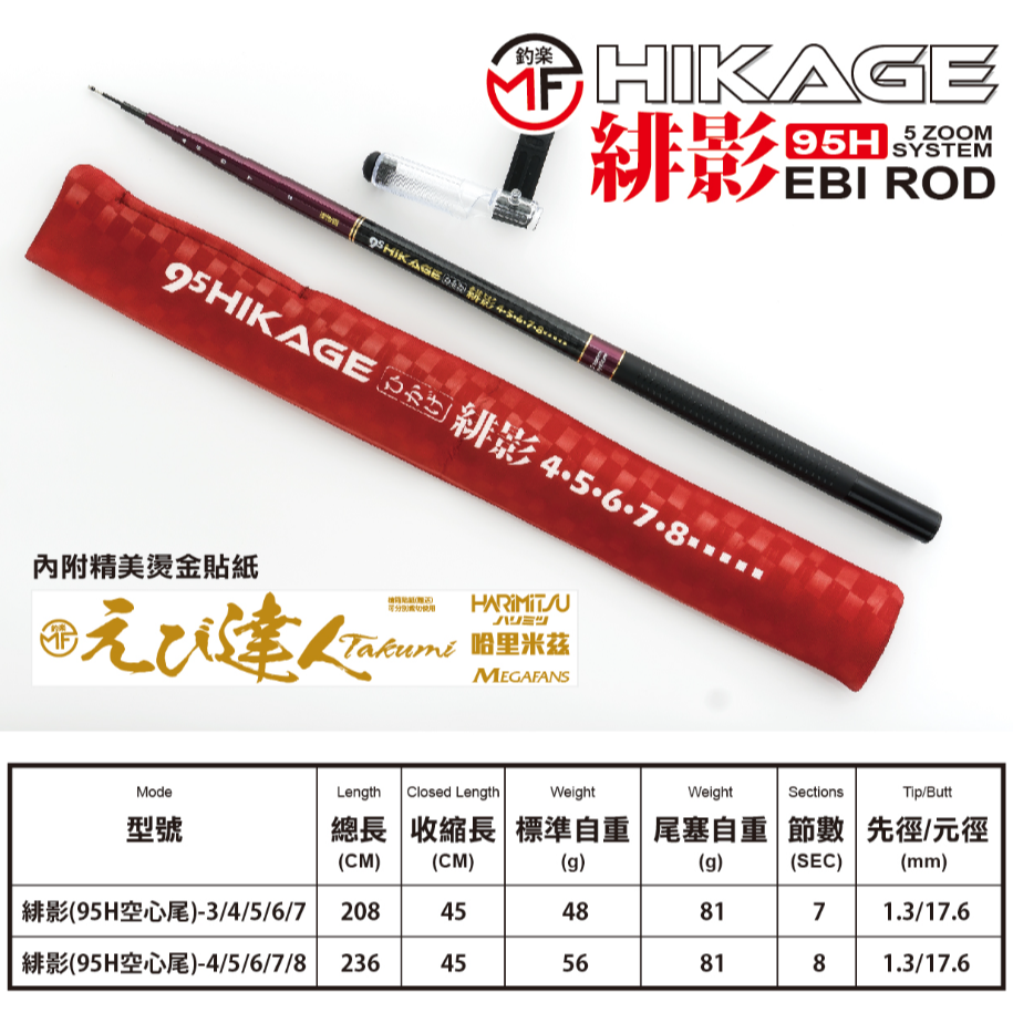 HARIMITSU 哈里米茲 泉宏 緋影蝦竿 95H空心尾-細節圖3