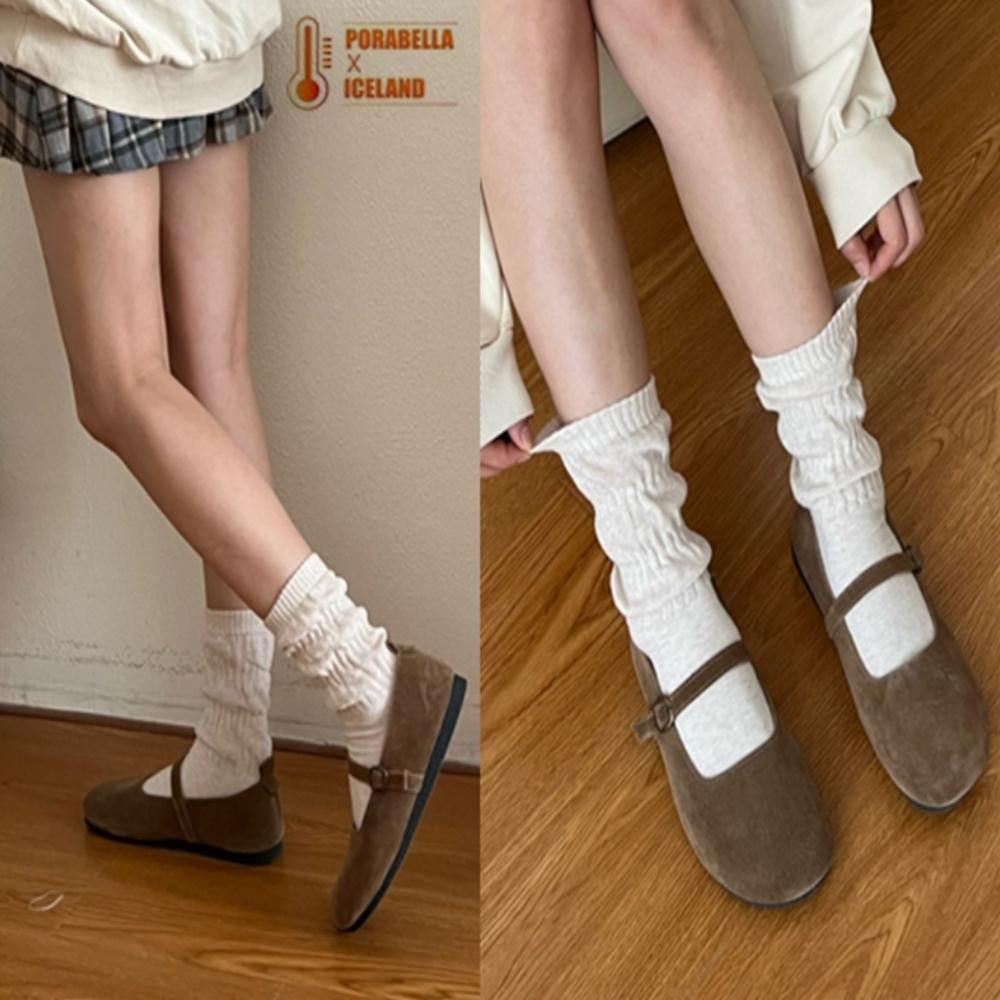 <Porabella現貨>襪套 日系辣妹 堆堆襪 襪套女 女襪子 泡泡襪 中筒襪 小腿襪 秋冬坑條豎條紋保暖襪套-細節圖2