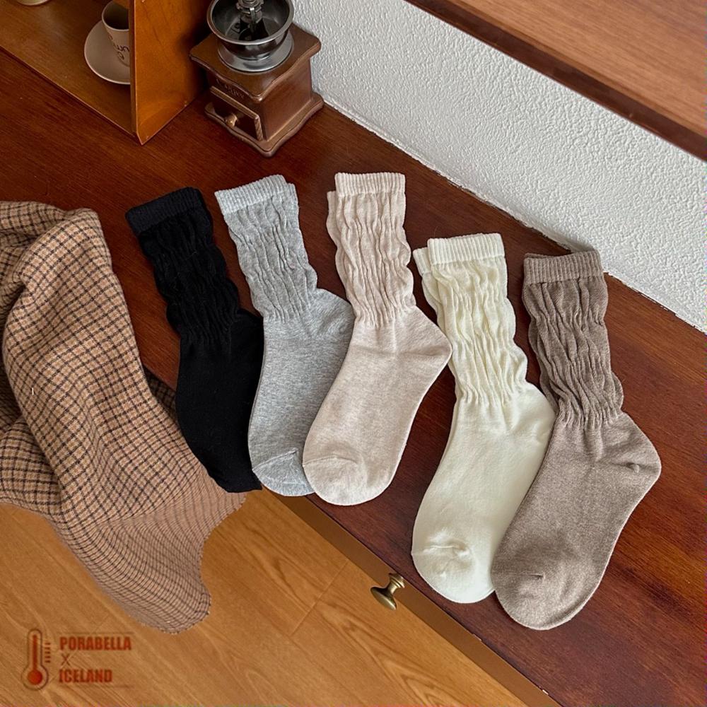 <Porabella現貨>襪套 日系辣妹 堆堆襪 襪套女 女襪子 泡泡襪 中筒襪 小腿襪 秋冬坑條豎條紋保暖襪套-細節圖3
