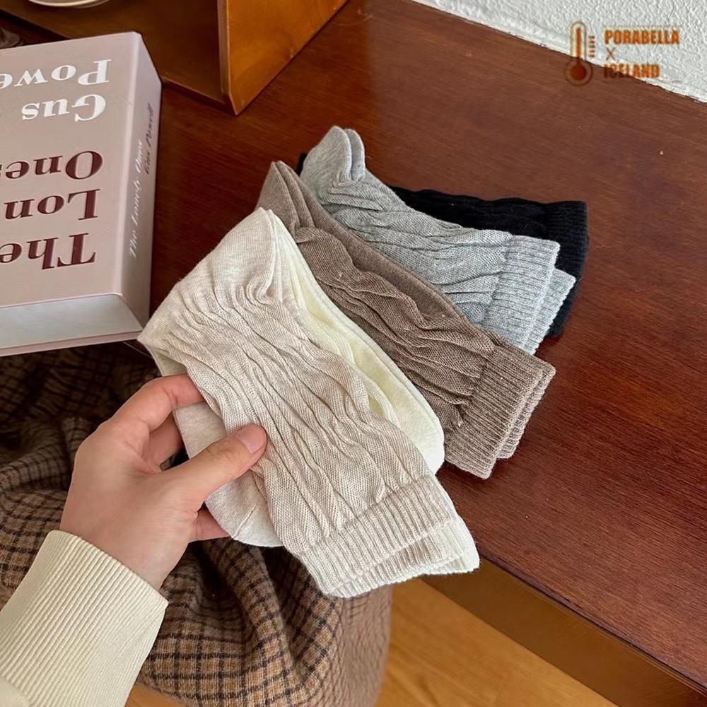 <Porabella現貨>襪套 日系辣妹 堆堆襪 襪套女 女襪子 泡泡襪 中筒襪 小腿襪 秋冬坑條豎條紋保暖襪套-細節圖5