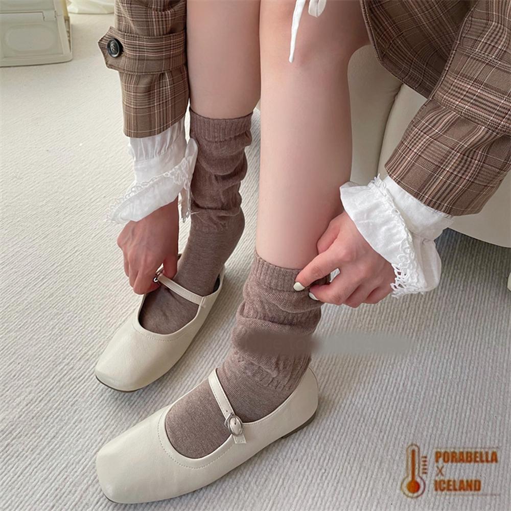 <Porabella現貨>襪套 日系辣妹 堆堆襪 襪套女 女襪子 泡泡襪 中筒襪 小腿襪 秋冬坑條豎條紋保暖襪套-細節圖8