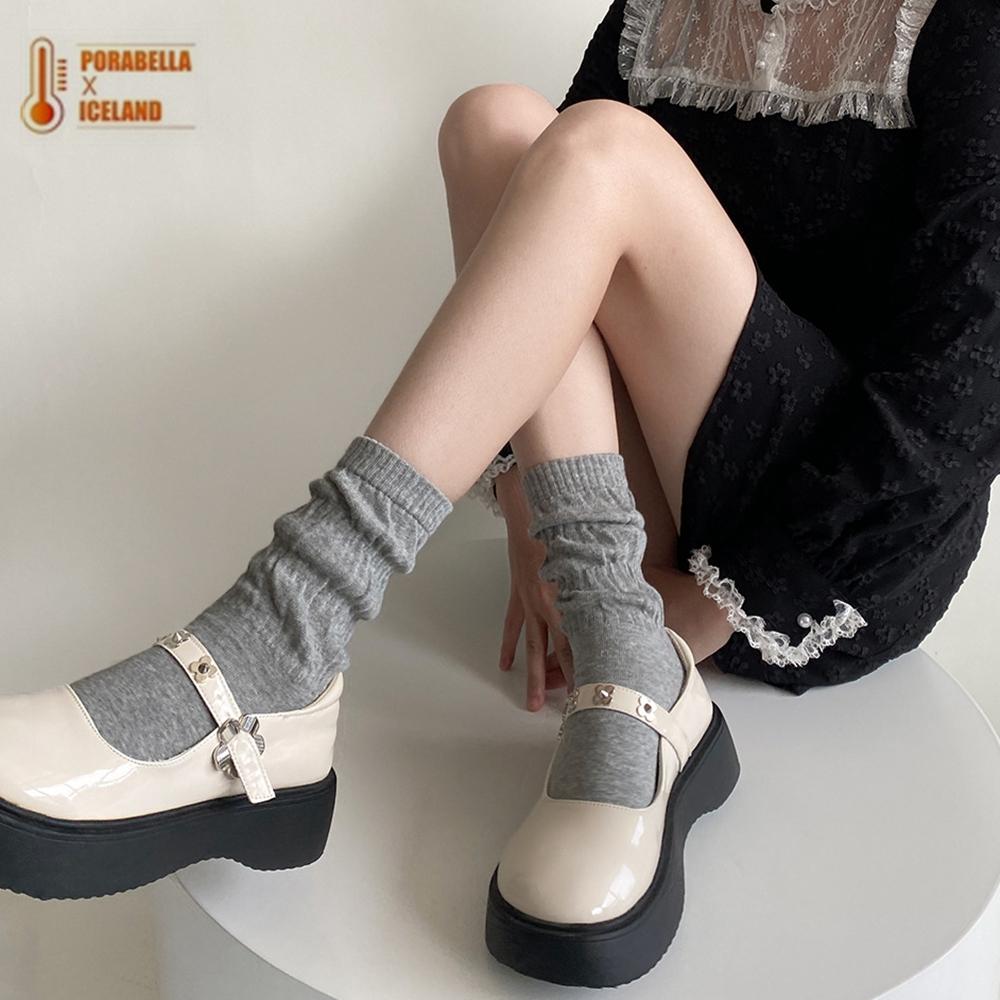 <Porabella現貨>襪套 日系辣妹 堆堆襪 襪套女 女襪子 泡泡襪 中筒襪 小腿襪 秋冬坑條豎條紋保暖襪套-細節圖9