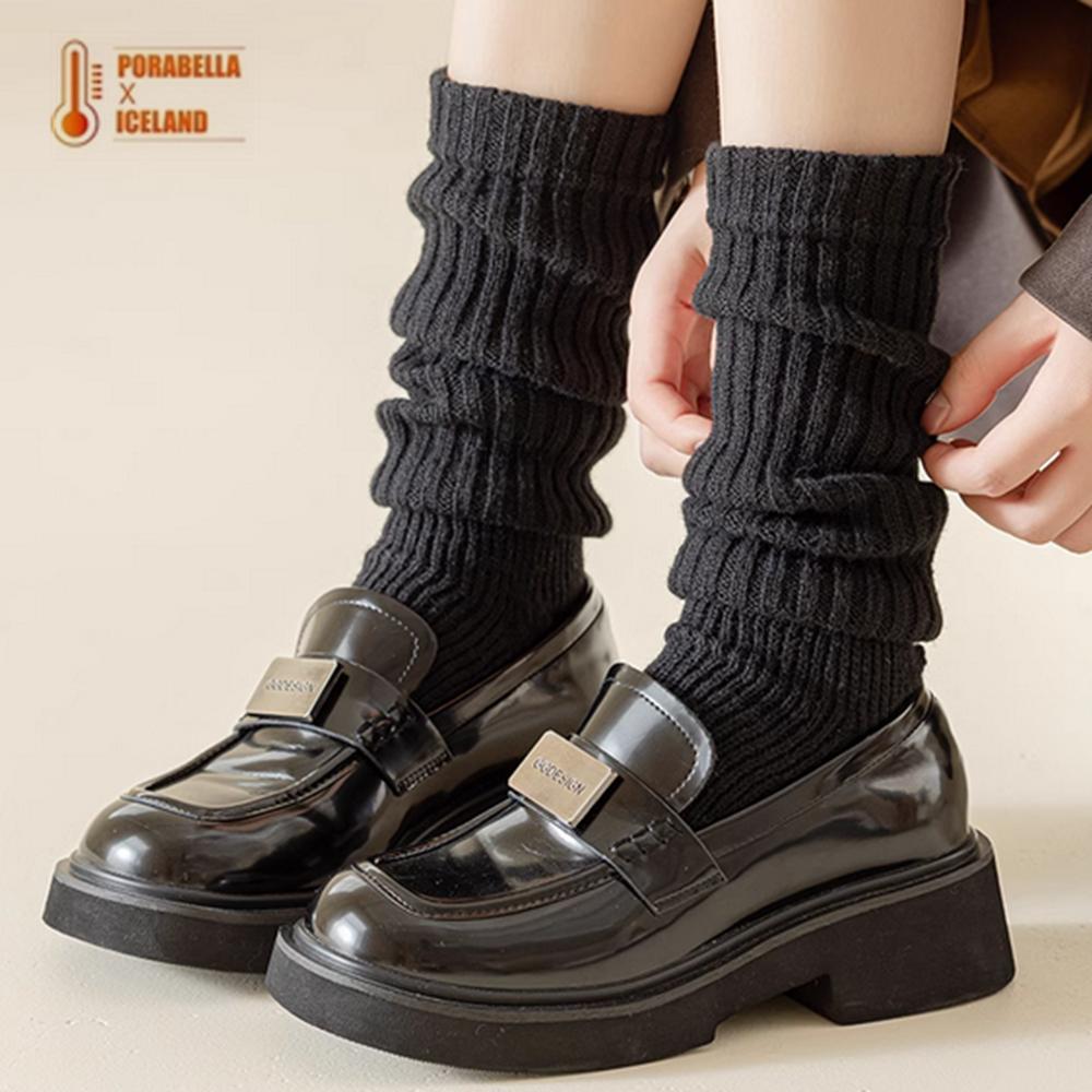 <Porabella現貨>襪套 日系辣妹襪套 露趾堆堆襪泡泡襪 針織襪套女 中筒襪 小腿襪 秋冬針織坑條豎條紋保暖襪套-細節圖5