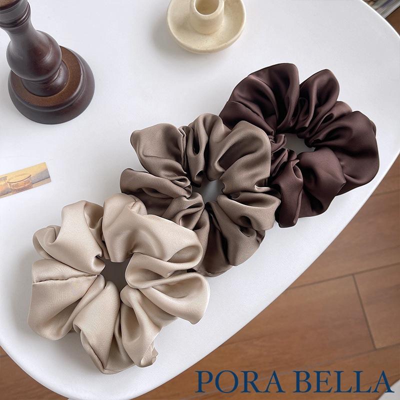<Porabella現貨>韓版髮圈 法式高級感 奶油質感緞面大腸髮圈 美拉德色 丸子頭皮筋扎頭髮綁頭 髮飾女-細節圖2