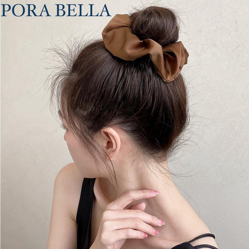 <Porabella現貨>韓版髮圈 法式高級感 奶油質感緞面大腸髮圈 美拉德色 丸子頭皮筋扎頭髮綁頭 髮飾女-細節圖4