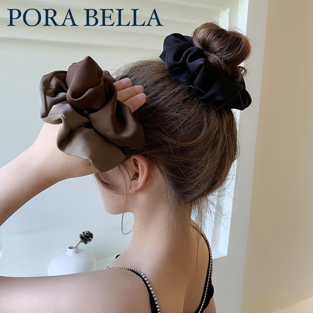 <Porabella現貨>韓版髮圈 法式高級感 奶油質感緞面大腸髮圈 美拉德色 丸子頭皮筋扎頭髮綁頭 髮飾女-細節圖7