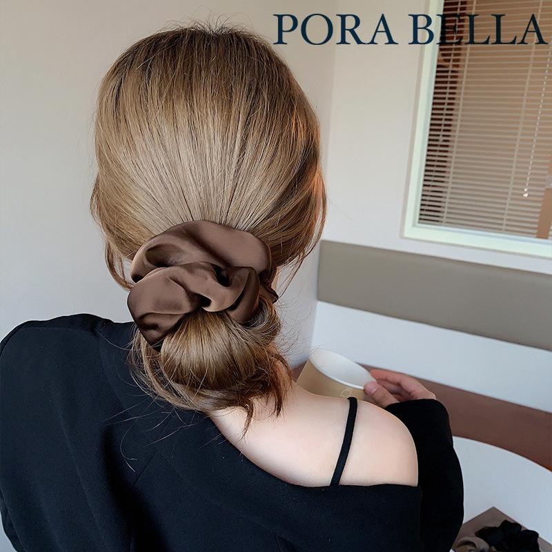 <Porabella現貨>韓版髮圈 法式高級感 奶油質感緞面大腸髮圈 美拉德色 丸子頭皮筋扎頭髮綁頭 髮飾女-細節圖8
