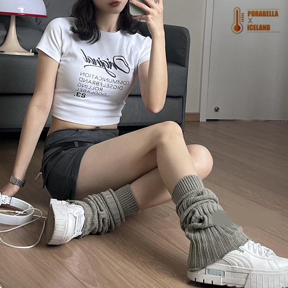 <Porabella現貨>襪套 日系辣妹襪套 露趾堆堆襪泡泡襪 針織襪套女 中筒襪 小腿襪 秋冬針織坑條豎條紋保暖襪套-細節圖2