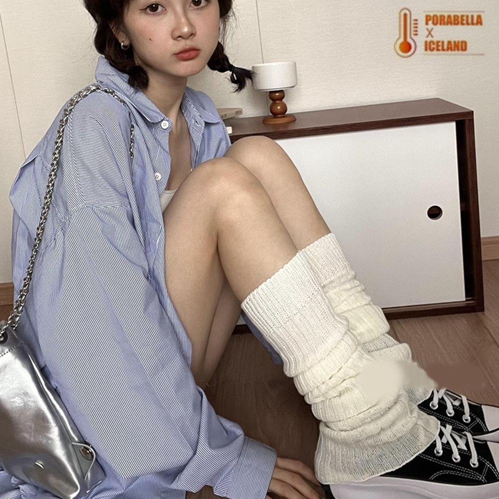 <Porabella現貨>襪套 日系辣妹襪套 露趾堆堆襪泡泡襪 針織襪套女 中筒襪 小腿襪 秋冬針織坑條豎條紋保暖襪套-細節圖5