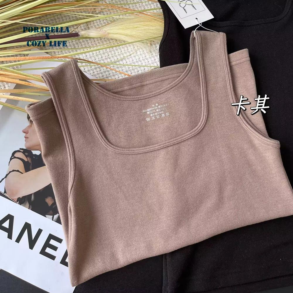 <Porabella現貨>雙面羊絨背心 發熱背心 保暖背心 寬肩帶背心 暖暖背心 內搭小可愛 打底衫 bratop-細節圖7