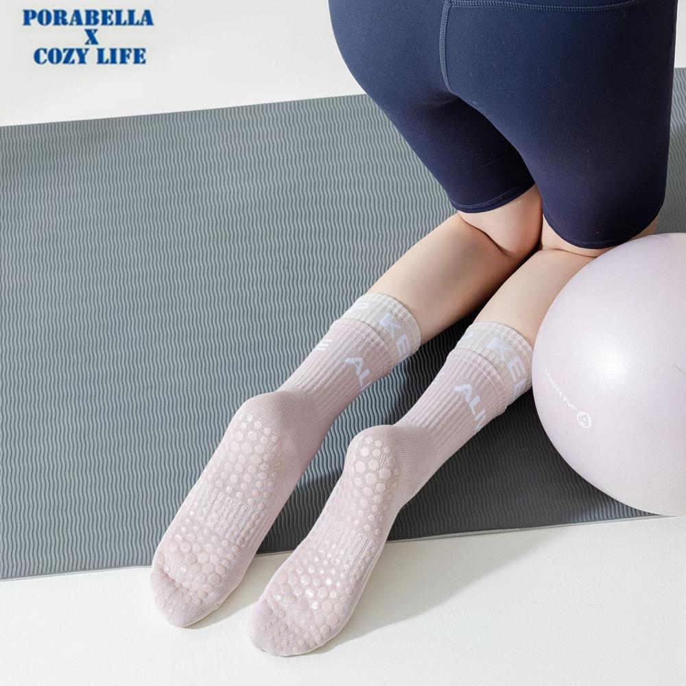 <Porabella現貨>襪子 中筒襪 撞色襪 雙層襪 空中瑜珈襪 運動襪 瑜珈襪 防滑襪 普拉提襪YOGA SOCKS-細節圖2