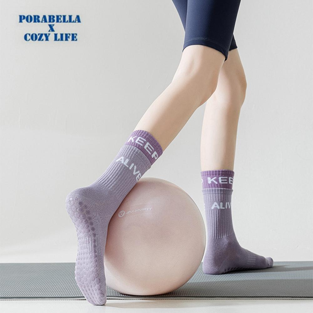 <Porabella現貨>襪子 中筒襪 撞色襪 雙層襪 空中瑜珈襪 運動襪 瑜珈襪 防滑襪 普拉提襪YOGA SOCKS-細節圖5
