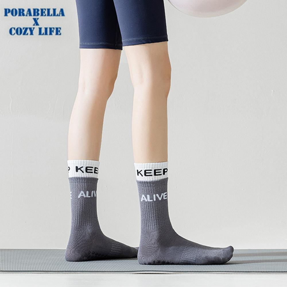 <Porabella現貨>襪子 中筒襪 撞色襪 雙層襪 空中瑜珈襪 運動襪 瑜珈襪 防滑襪 普拉提襪YOGA SOCKS-細節圖6