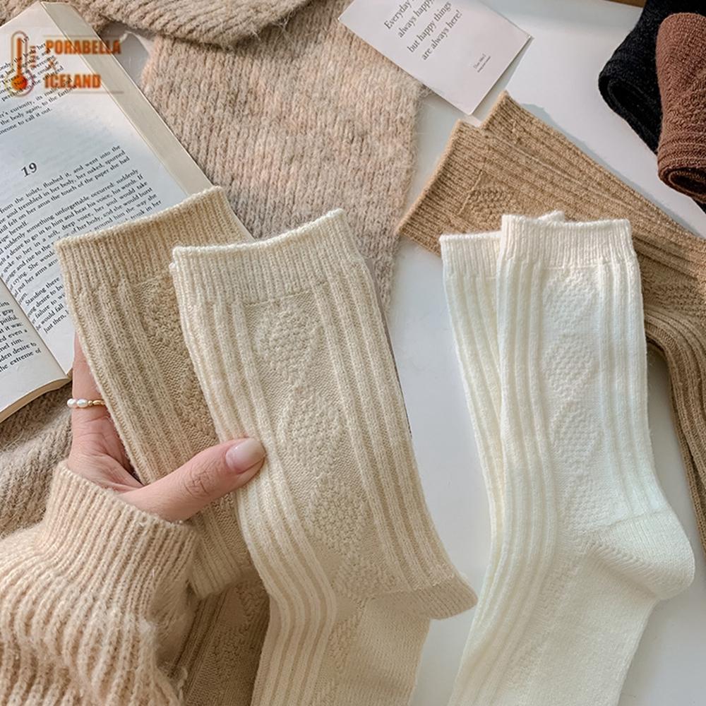 <Porabella現貨>襪子 秋冬美拉德 羊毛厚襪 保暖襪 冬天襪子 針織羊毛襪 女中筒襪 女襪 SOCKS-細節圖2