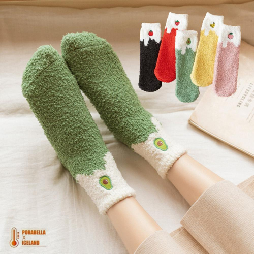 一組2雙 孕婦襪水果珊瑚絨襪 絨毛襪 保暖襪 水果襪 酪梨 草莓 香蕉 蘋果 桃子SOCKS