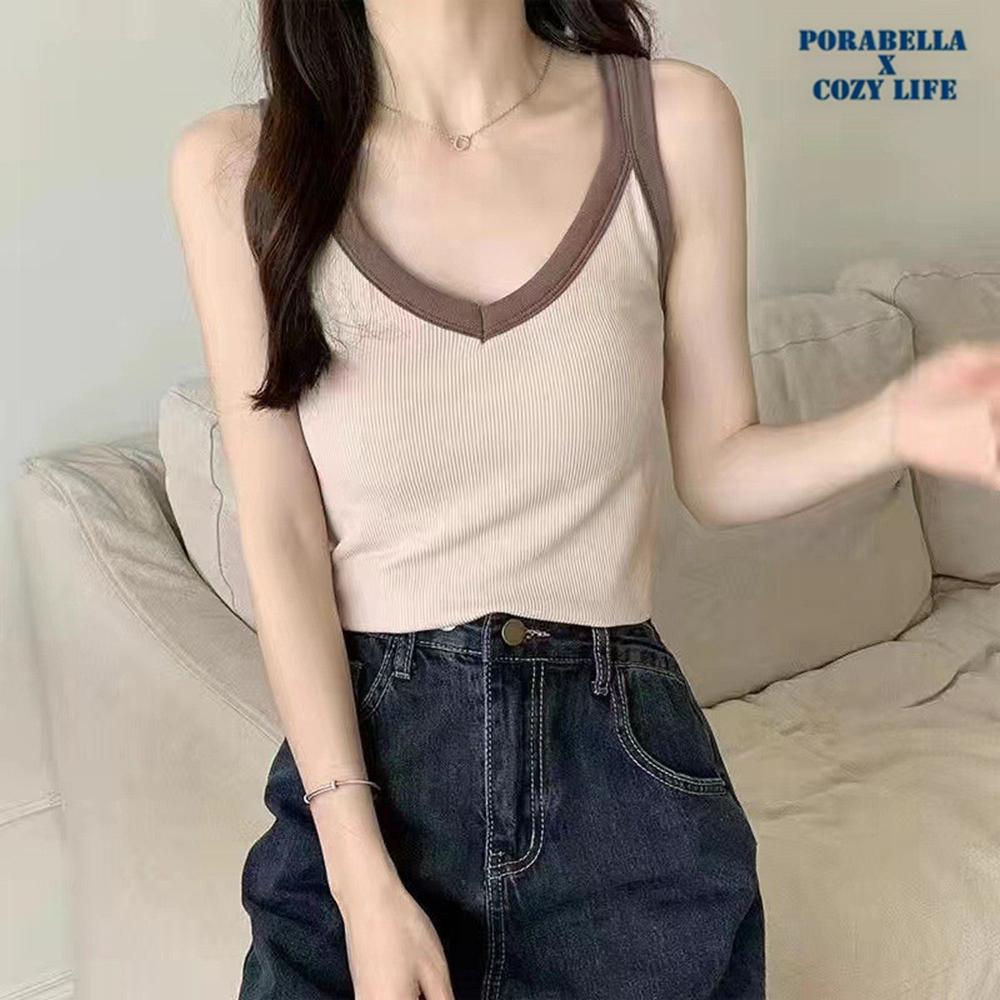 <Porabella現貨>加絨加厚背心 發熱背心 保暖背心 寬肩帶背心 撞色背心 內搭小可愛 打底衫 bratop-細節圖5