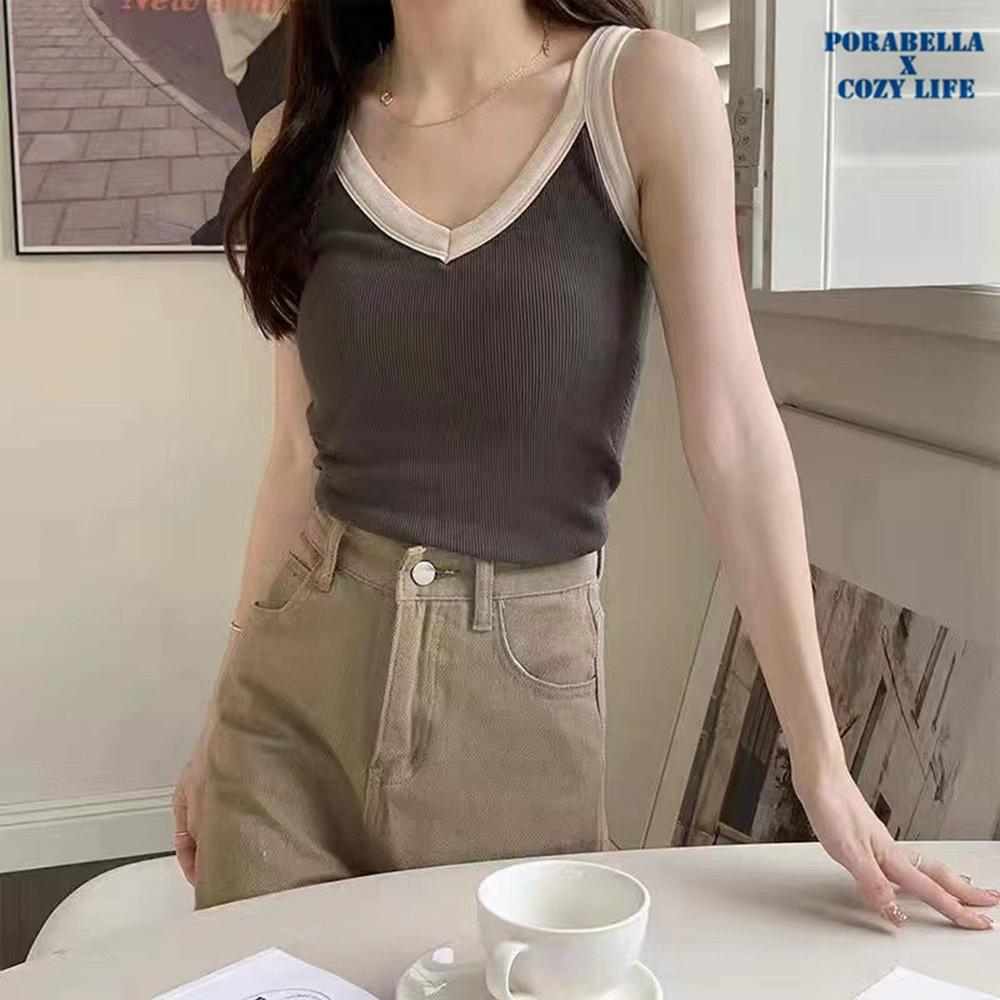 <Porabella現貨>加絨加厚背心 發熱背心 保暖背心 寬肩帶背心 撞色背心 內搭小可愛 打底衫 bratop-細節圖6