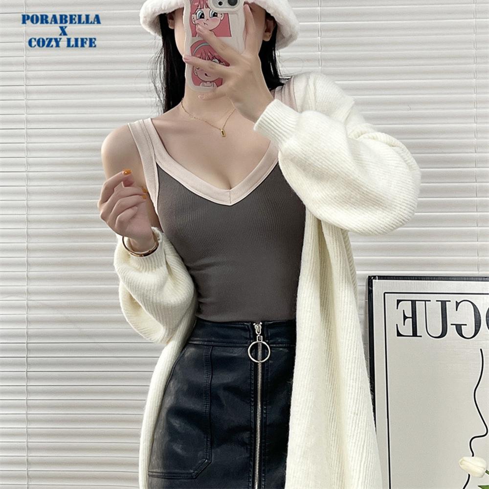 <Porabella現貨>加絨加厚背心 發熱背心 保暖背心 寬肩帶背心 撞色背心 內搭小可愛 打底衫 bratop-細節圖9