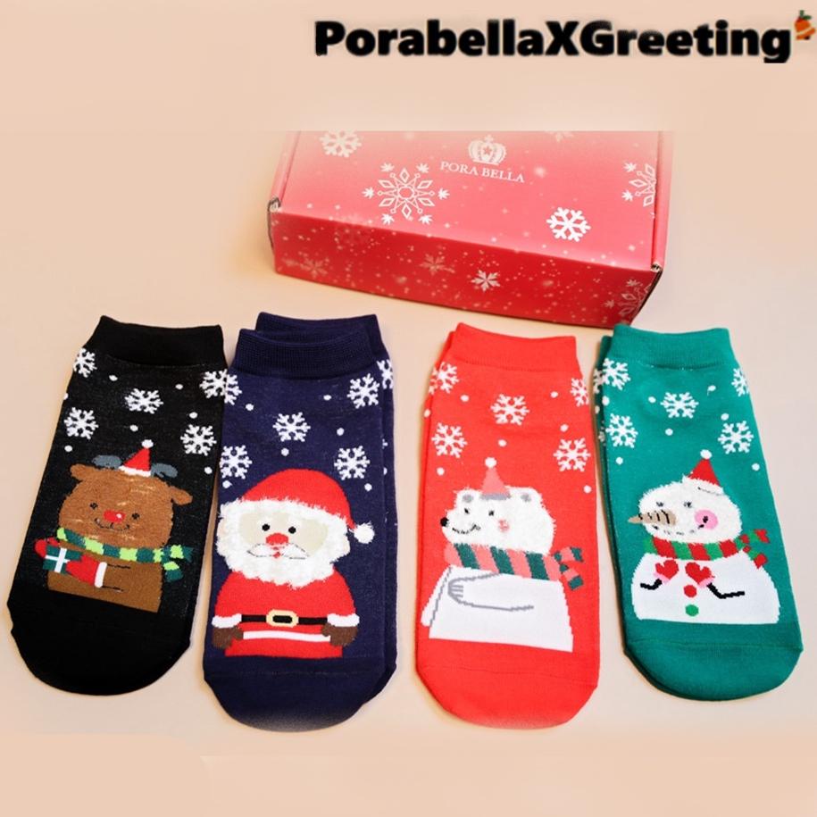 <Porabella現貨>4雙一組【附盒子】聖誕系列棉襪禮盒 交換禮物 聖誕節 聖誕襪禮盒 紅襪子 麋鹿雪人聖誕老公公-細節圖8
