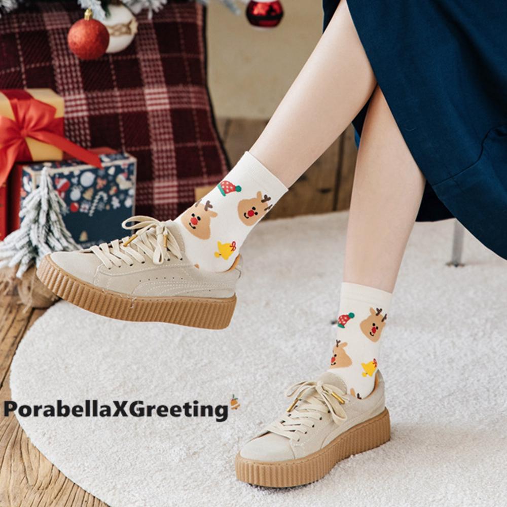 <Porabella現貨>4雙一組【附盒子】聖誕節 聖誕襪 中筒襪 聖誕老公公 麋鹿 雪人 薑餅人 聖誕交換禮物-細節圖4