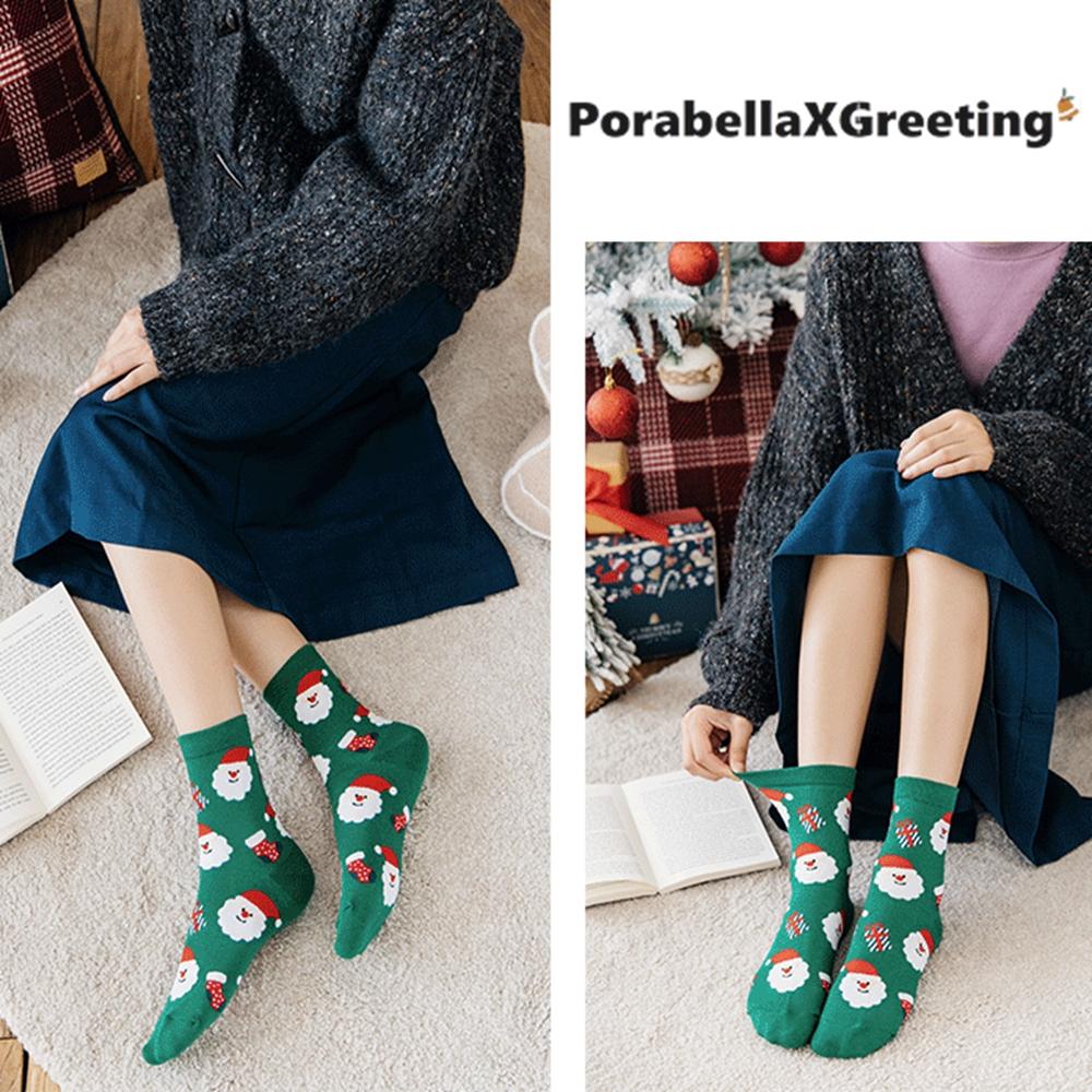 <Porabella現貨>4雙一組【附盒子】聖誕節 聖誕襪 中筒襪 聖誕老公公 麋鹿 雪人 薑餅人 聖誕交換禮物-細節圖5