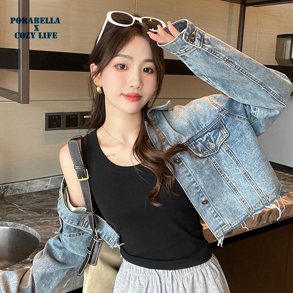 <Porabella現貨>寬肩帶背心 遮副乳 U領螺紋 內搭小可愛 打底衫 bratop-細節圖2