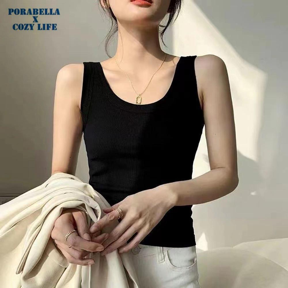 <Porabella現貨>寬肩帶背心 遮副乳 U領螺紋 內搭小可愛 打底衫 bratop-細節圖8